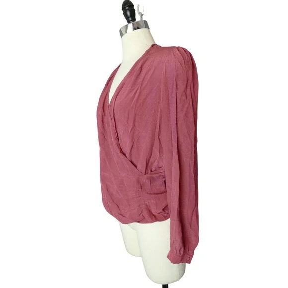 Sezane Abelia Wrap Blouse Top Burgundy‎ Plum Long Sleeve Size 36 Dot Print